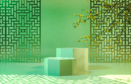 Chinese background with podium for product display. 3d render.の写真素材