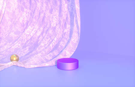 Natural beauty podium backdrop for product display with lace curtain. 3d rendering.の写真素材