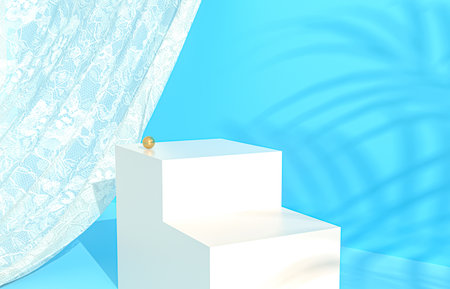 Natural beauty podium backdrop for product display with tropical palm leaves. 3d rendering.の写真素材