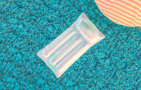 Summer beach scene background with holographic Inflatable Pool Float. 3d rendering.の写真素材