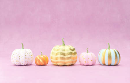 Halloween pumpkins decoration with pastel color. Halloween background. 3d rendering.の写真素材