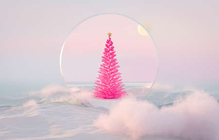 Abstract winter Christmas landscape scene background. 3d rendering.の写真素材