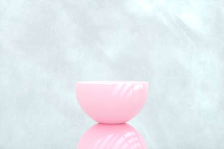 Natural beauty podium backdrop with concrete wall for cosmetic product display.の写真素材