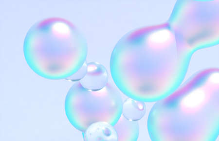 Abstract 3d art background. Holographic floating liquid blobs, soap bubbles, metaballs.
