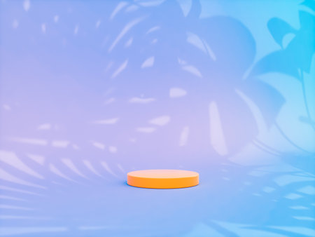 Summer podium backdrop for product display with tropical palm leaf shadow.の写真素材