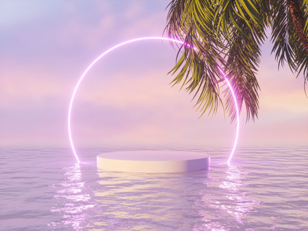 Tropical summer scene with a podium for product display. 3d rendering.の写真素材