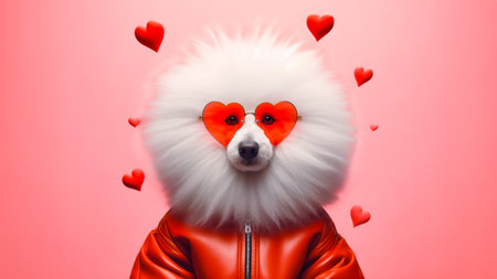 Funny dog portrait in Valentine's day concept.の素材