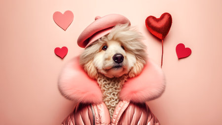 Fashion portrait of dog in Valentineâs day concept.の素材
