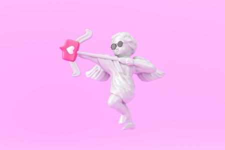 White Cupid with a heart on a pink background. 3d illustrationの写真素材