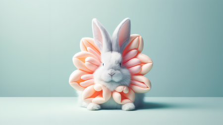 Cute Easter bunny on pastel color background. Happy Easter concept.の素材