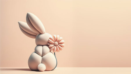 Cute Easter bunny with flower on pastel color background.の素材