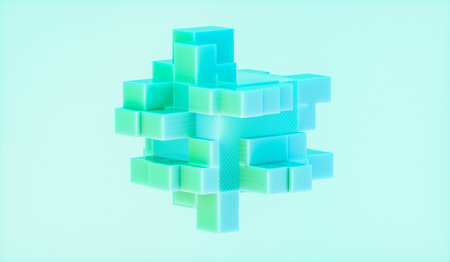 3d rendering. Abstract background with green cubes. 3d illustration.の写真素材