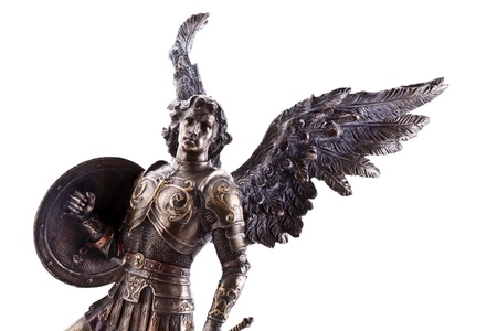 Saint Michael statue isolated on white の写真素材