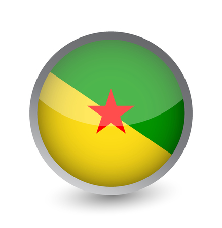 Free French Guiana Flag Round Glossy Icon. Vector illustration.のイラスト素材