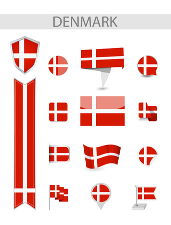 Denmark Flat Flag Collection. Flat flags vector illustration.のイラスト素材