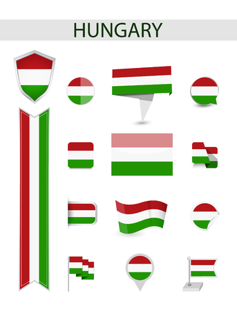 Hungary Flag Collection. Flat flags vector illustration.のイラスト素材