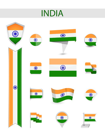 India Flag Collection. Flat flags vector illustration.のイラスト素材