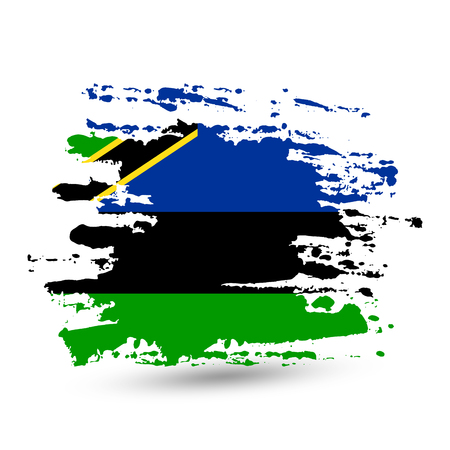 Grunge brush stroke with Zanzibar (Tanzania) flag. Watercolor painting flag, poster, banner of the national flag. Vector isolated on white background.のイラスト素材