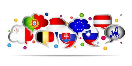 European Union countries bubble speech shapes. Set 4. Vector illustration.のイラスト素材