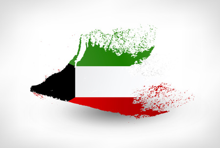 Brush painted flag of Kuwait. Hand drawn style illustration with a grunge effect.のイラスト素材