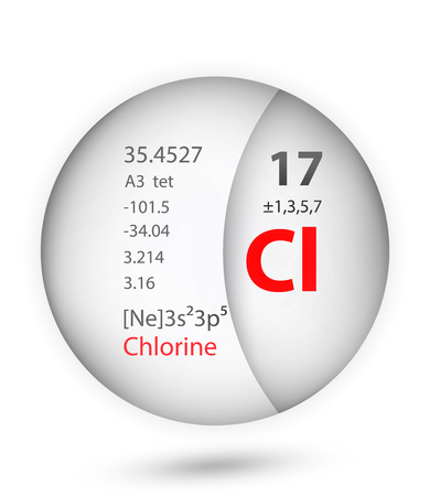 Chlorine icon in badge style. Periodic table element Chlorine icon. One of Chemical signs collection icon can be used for UI/UX on white background.のイラスト素材