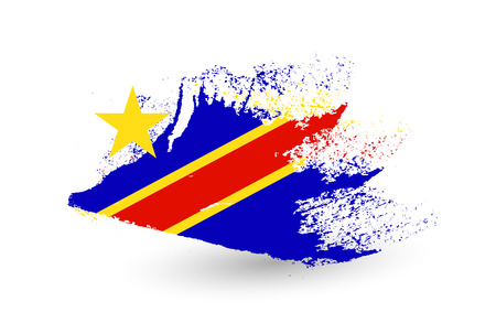 Hand drawn style flag of the Democratic republic of the Congo. Brush painted illustration with a grunge effect.のイラスト素材