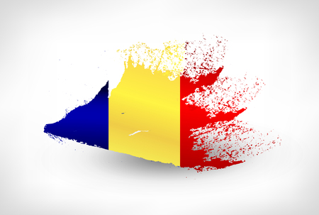 Brush painted flag of Romania. Hand drawn style illustration with a grunge effect.のイラスト素材