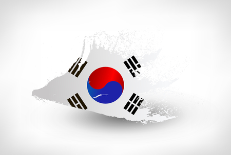 Brush painted flag of South Korea. Hand drawn style illustration with a grunge effect.のイラスト素材