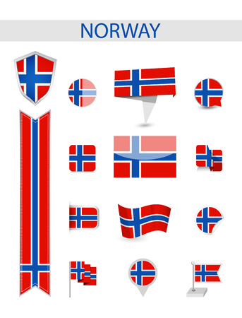 Norway Flag Collection. Flat flags vector illustration.のイラスト素材