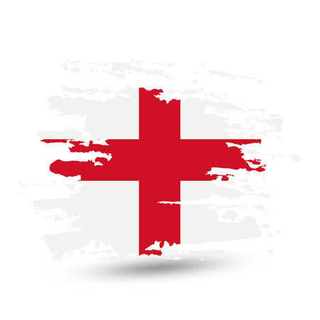 Grunge brush stroke with England national flag. Watercolor painting flag, poster, banner of the national flag. Vector isolated on white background.のイラスト素材