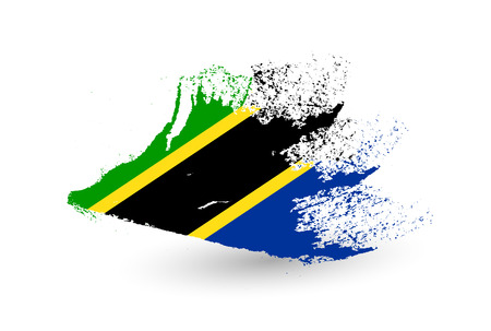 Hand drawn style flag of Tanzania. Brush painted illustration with a grunge effect.のイラスト素材