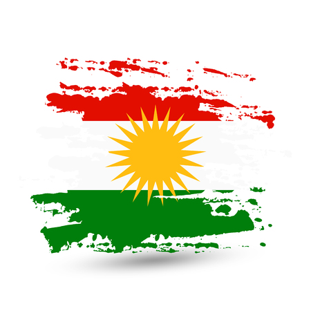 Grunge brush stroke with Kurdistan national flag. Watercolor painting flag, poster, banner of the national flag. Vector isolated on white background.のイラスト素材