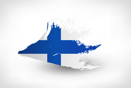 Brush painted flag of Finland. Hand drawn style illustration with a grunge effect.のイラスト素材