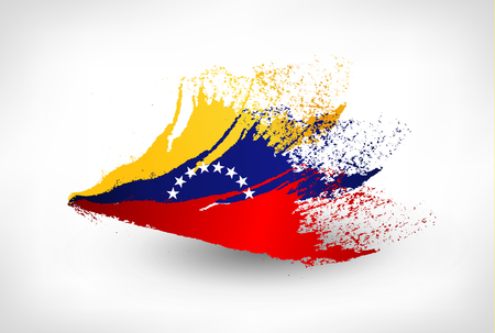 Brush painted flag of Venezuela. Hand drawn style illustration with a grunge effect.のイラスト素材