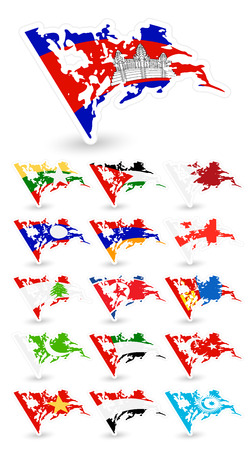 Bad condition flags of Asia. Set 2.All elements are separated in editable layers clearly labeled.のイラスト素材