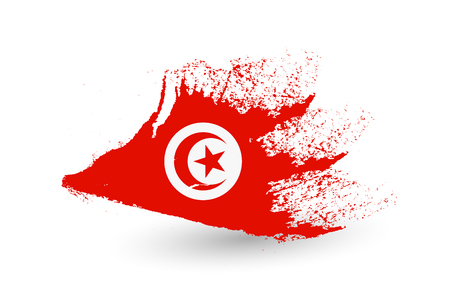 Hand drawn style flag of Tunisia. Brush painted illustration with a grunge effect.のイラスト素材