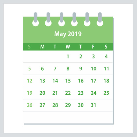 May 2019 Calendar Leaf. Monthly calendar design template. Week starts on Sunday. Business vector illustration.のイラスト素材