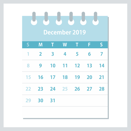 December 2019 Calendar Leaf. Monthly calendar design template. Week starts on Sunday. Business vector illustration.のイラスト素材