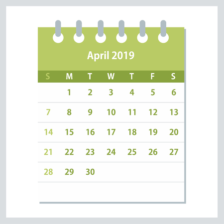 April 2019 Calendar Leaf. Monthly calendar design template. Week starts on Sunday. Business vector illustration.のイラスト素材