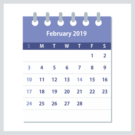 February 2019 Calendar Leaf. Monthly calendar design template. Week starts on Sunday. Business vector illustration.のイラスト素材