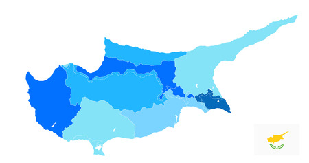 Cyprus Political Map in colors of blue. No text. Blank administrative vector map of Cyprus.のイラスト素材