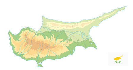 Cyprus Physical Map isolated on white. No text. Detail relief blank vector map of Cyprus.