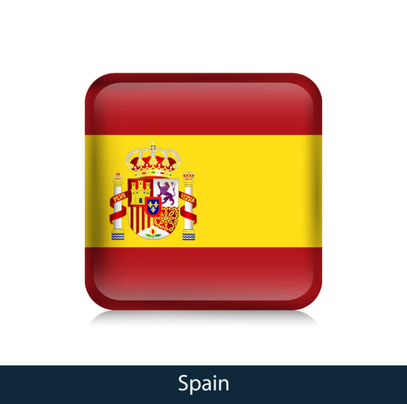 Flag of Spain - Square glossy badge. Vector.のイラスト素材