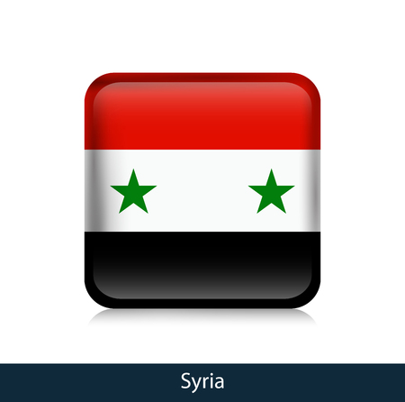 Flag of Syria - Square glossy badge. Vector.のイラスト素材