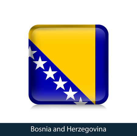 Flag of Bosnia and Herzegovina - Square glossy badge. Vector.のイラスト素材