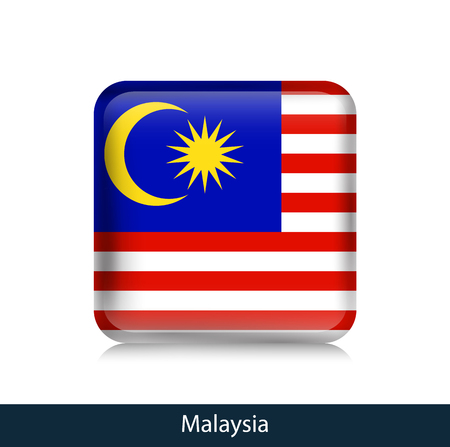 Flag of Malaysia - Square glossy badge. Vector.のイラスト素材