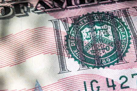 Fifty American dollars, details of banknote macro close-upの写真素材
