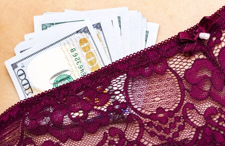 Lingerie with money concept. Close up viewの写真素材
