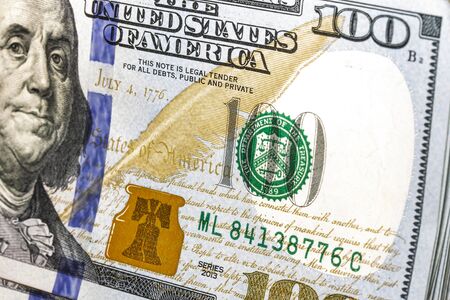 Us Dollar Banknotes Stack macro close up image. Background.
