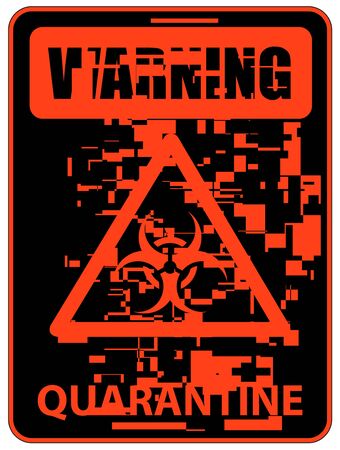Biohazard Warning Quarantine Poster. Safety Red. Broken Pixel Distortion Effectのイラスト素材